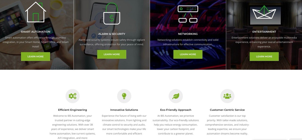 Animated value proposition icons.